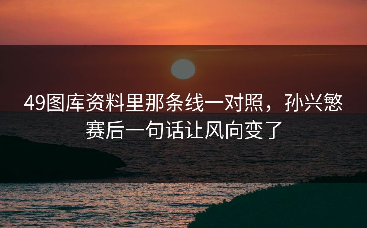 49图库资料里那条线一对照，孙兴慜赛后一句话让风向变了