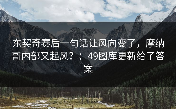 东契奇赛后一句话让风向变了，摩纳哥内部又起风？：49图库更新给了答案  第1张